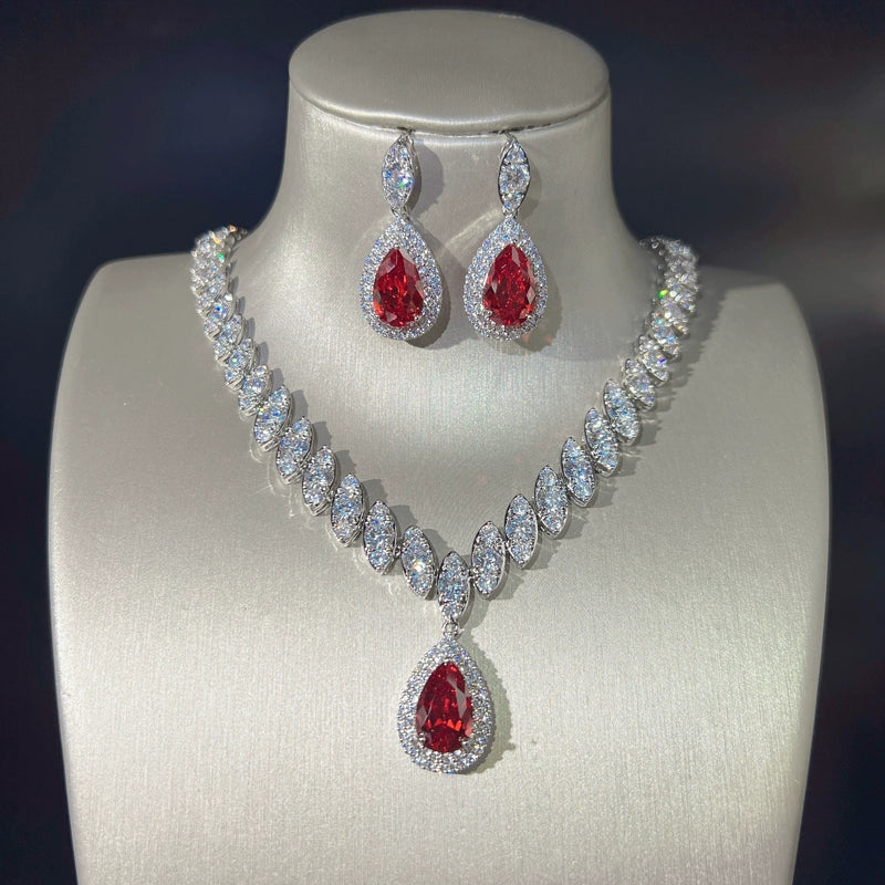 Cubic Zirconia Necklace &amp; Drop Earrings